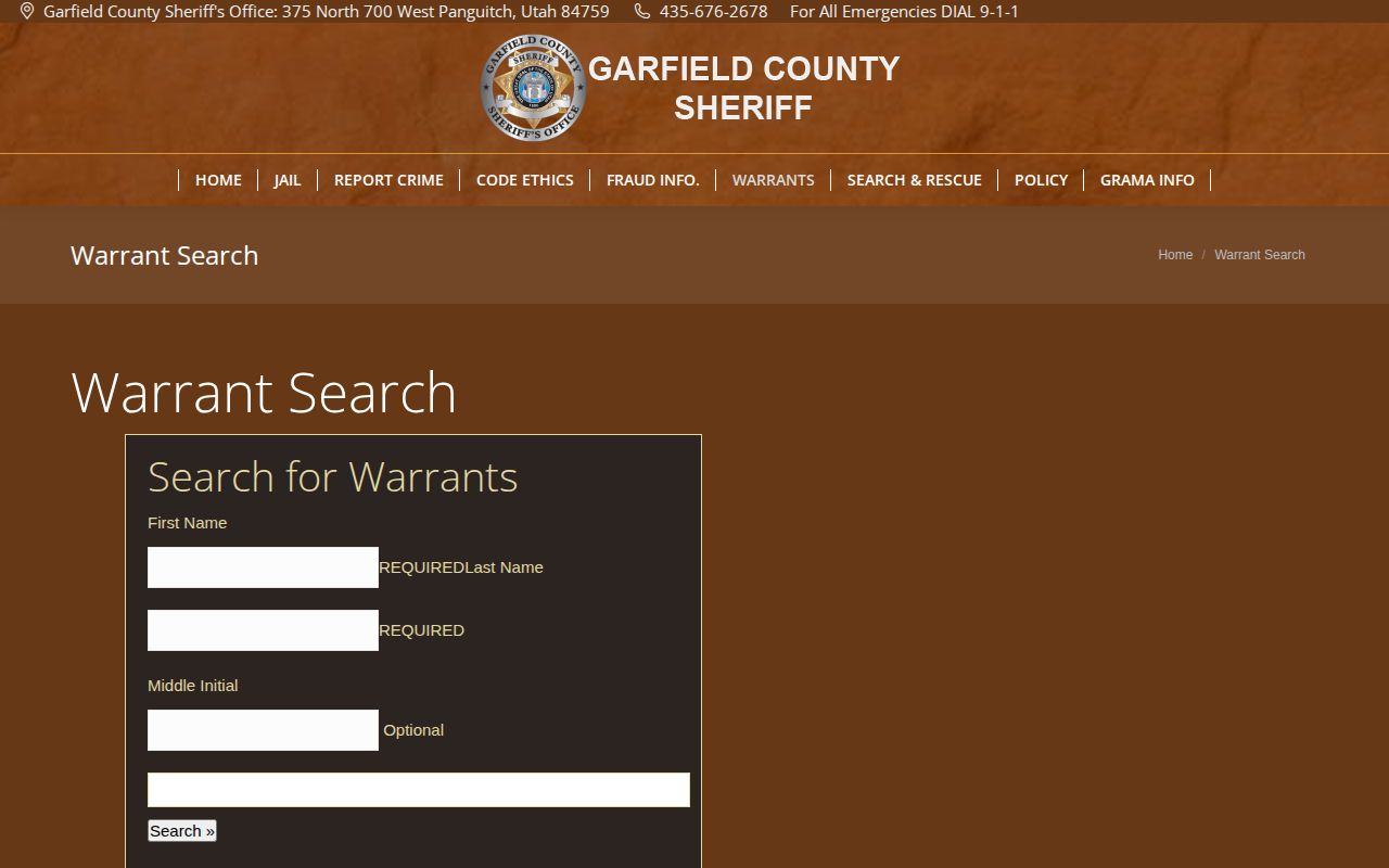 Garfield County official statewide warrant record check source