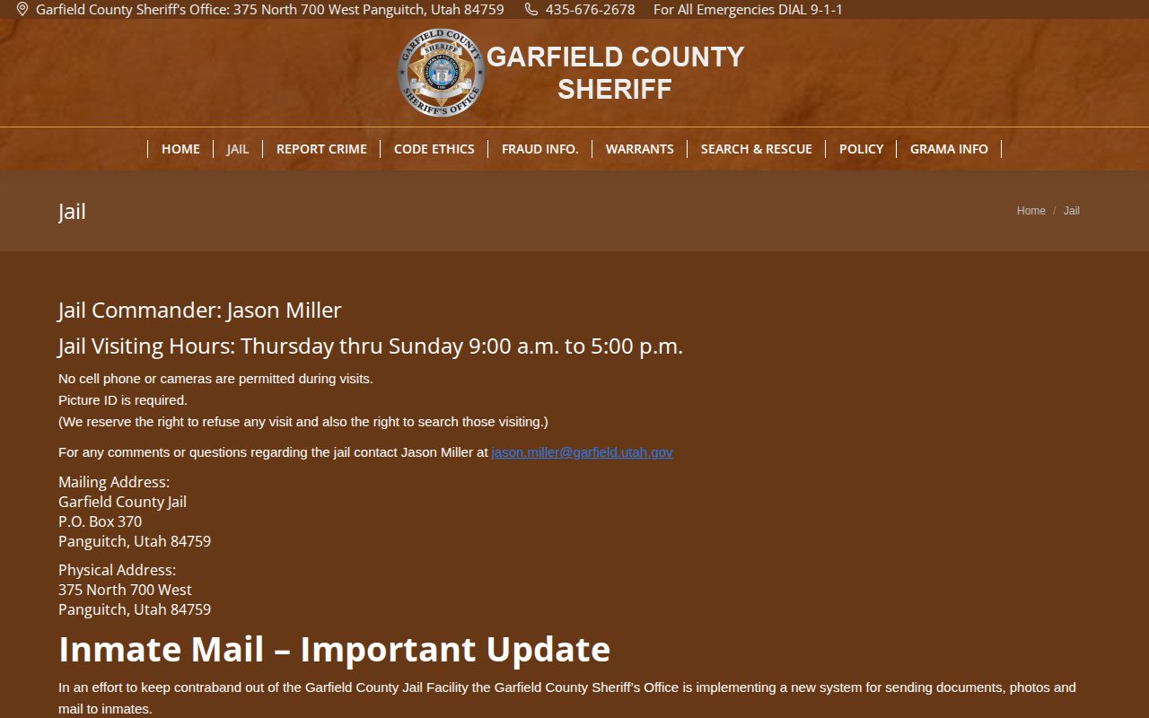 Garfield County Jail official booking and custody information page